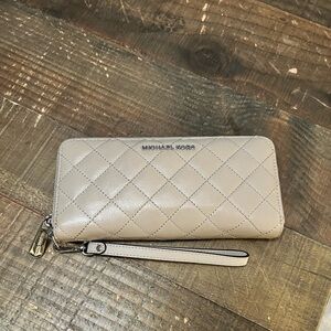 Michael Kors Taupe Quilted Wristlet Wallet